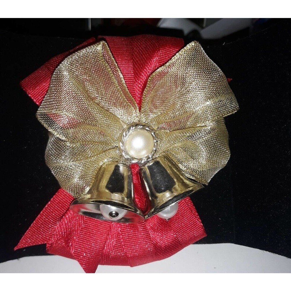 Avon Vintage Silver Bells Musical Bow Pin- works- Christmas Jewelry NOS
